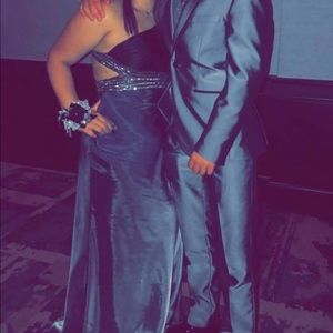 silver/metallic prom dress